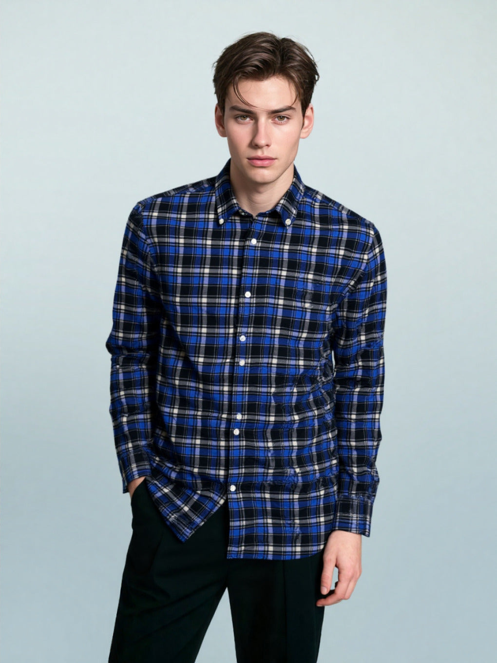 Royal Blue Cotton End-on-End Stripe Shirt