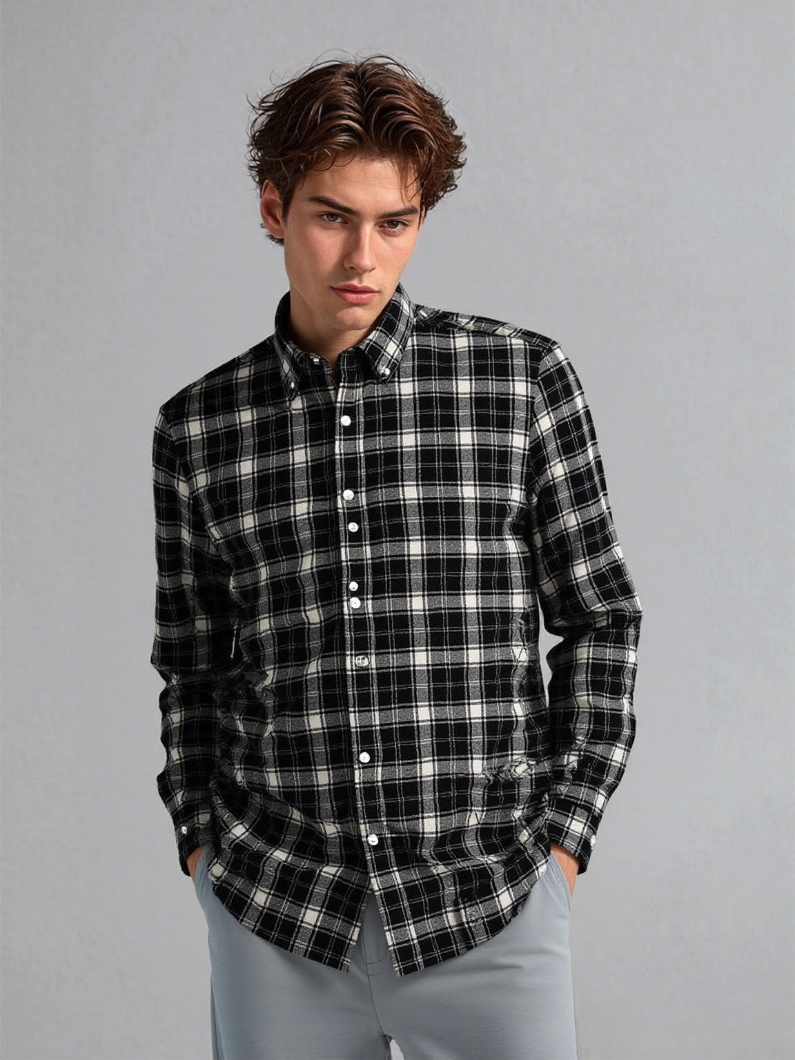 Soft Finish Cotton Twill Check Shirt – Black & White