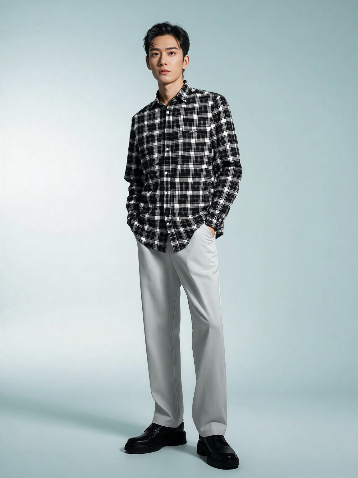 Soft Finish Cotton Twill Check Shirt – Black & White
