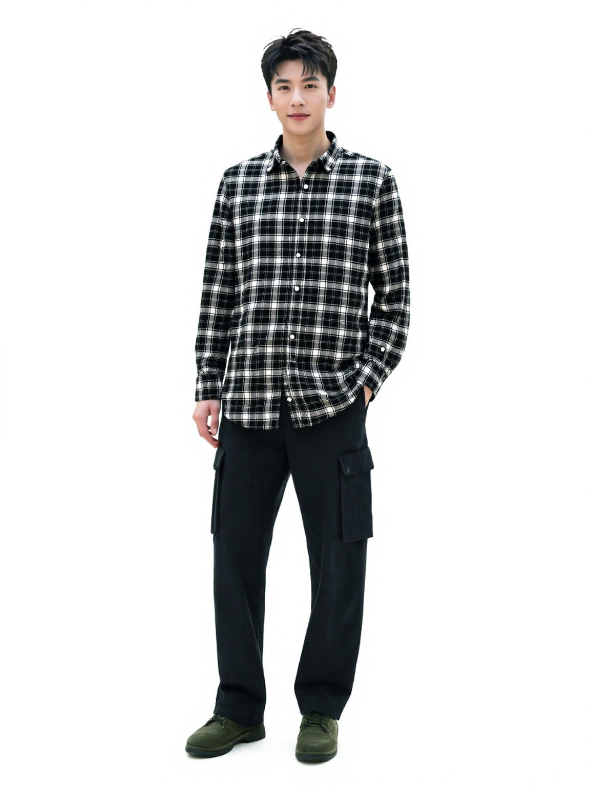 Soft Finish Cotton Twill Check Shirt – Black & White