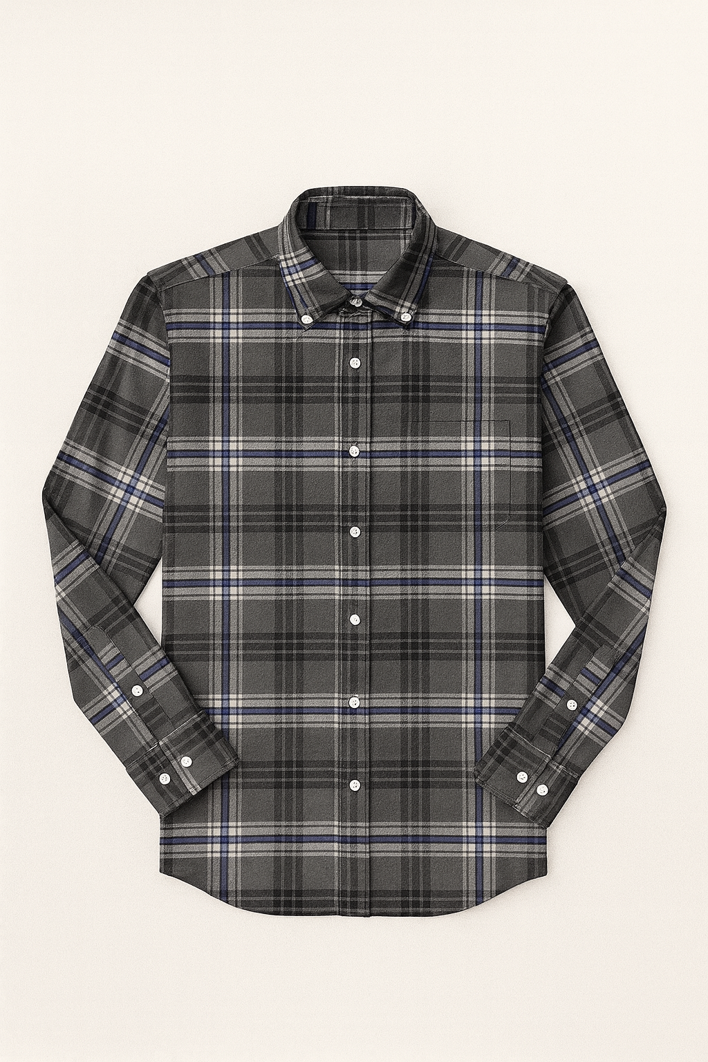 Blue Shadow Check – Premium Cotton Drill Shirt