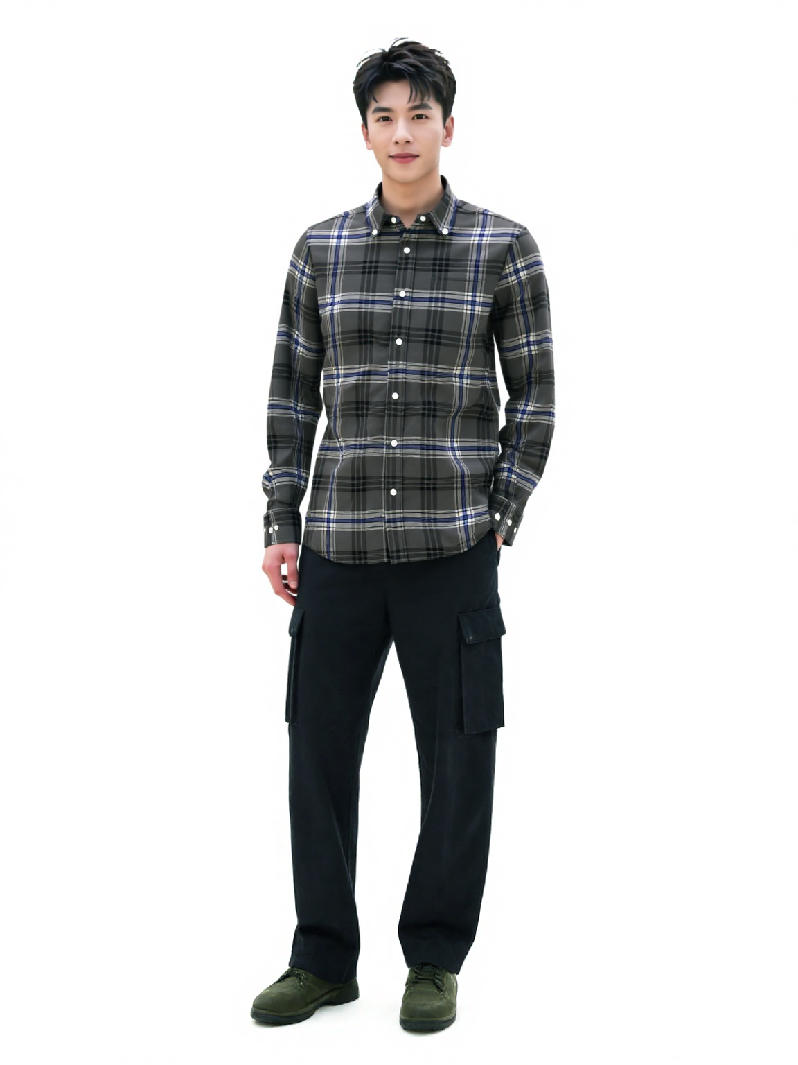 Blue Shadow Check – Premium Cotton Drill Shirt