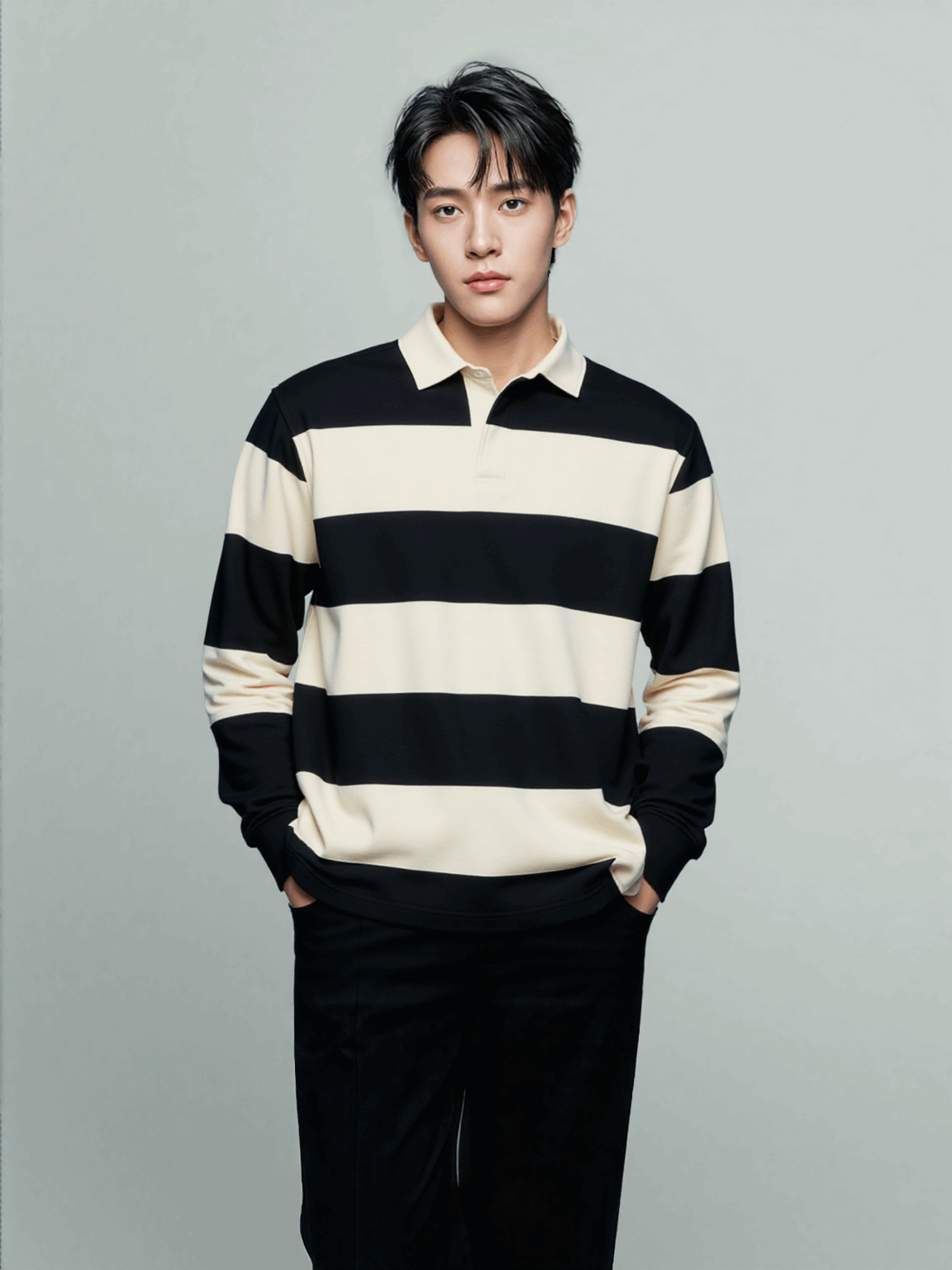 Classic rugby striped polo shirt front view