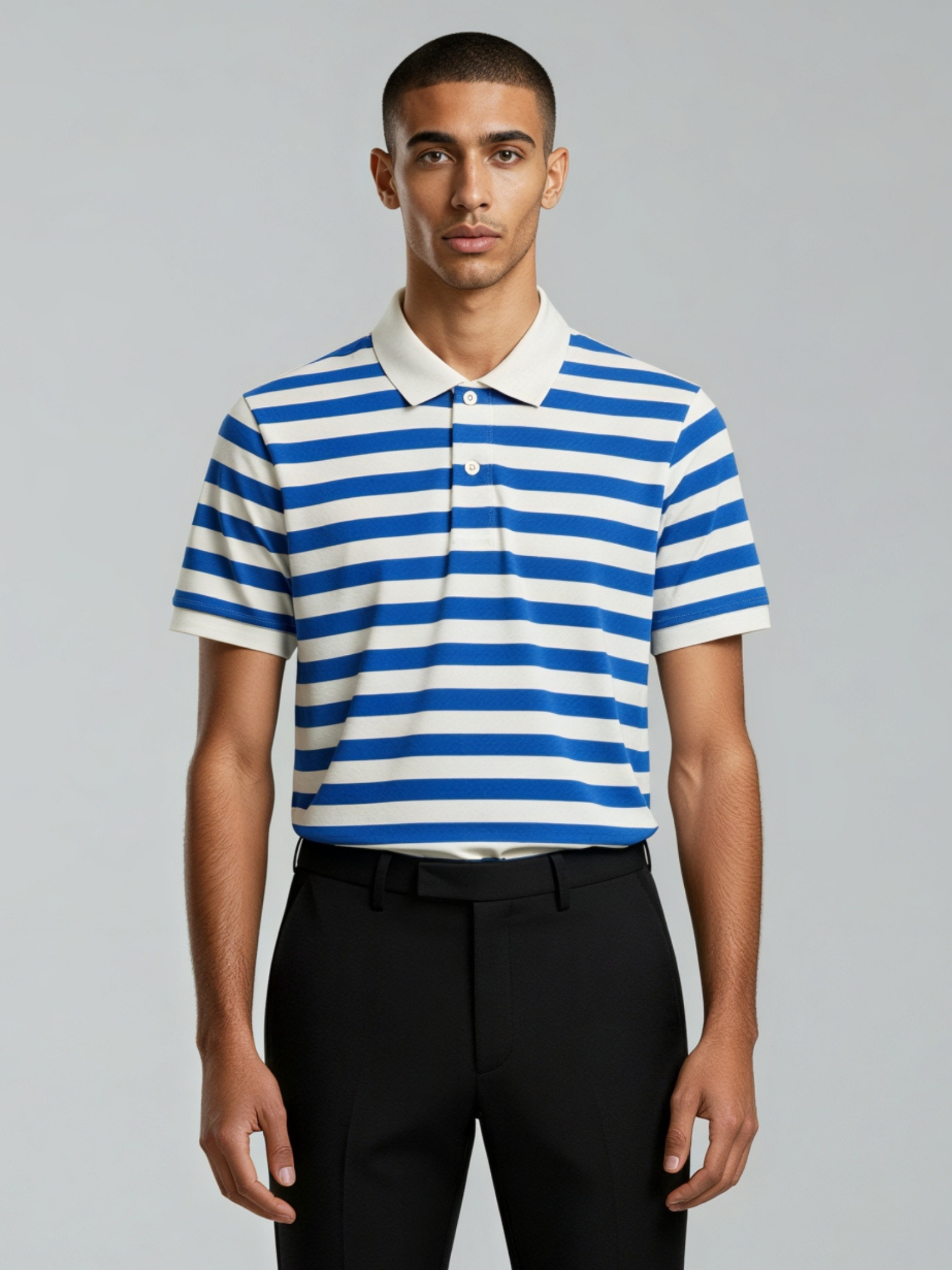 Varsity Striped Polo – Royal Blue Edition
