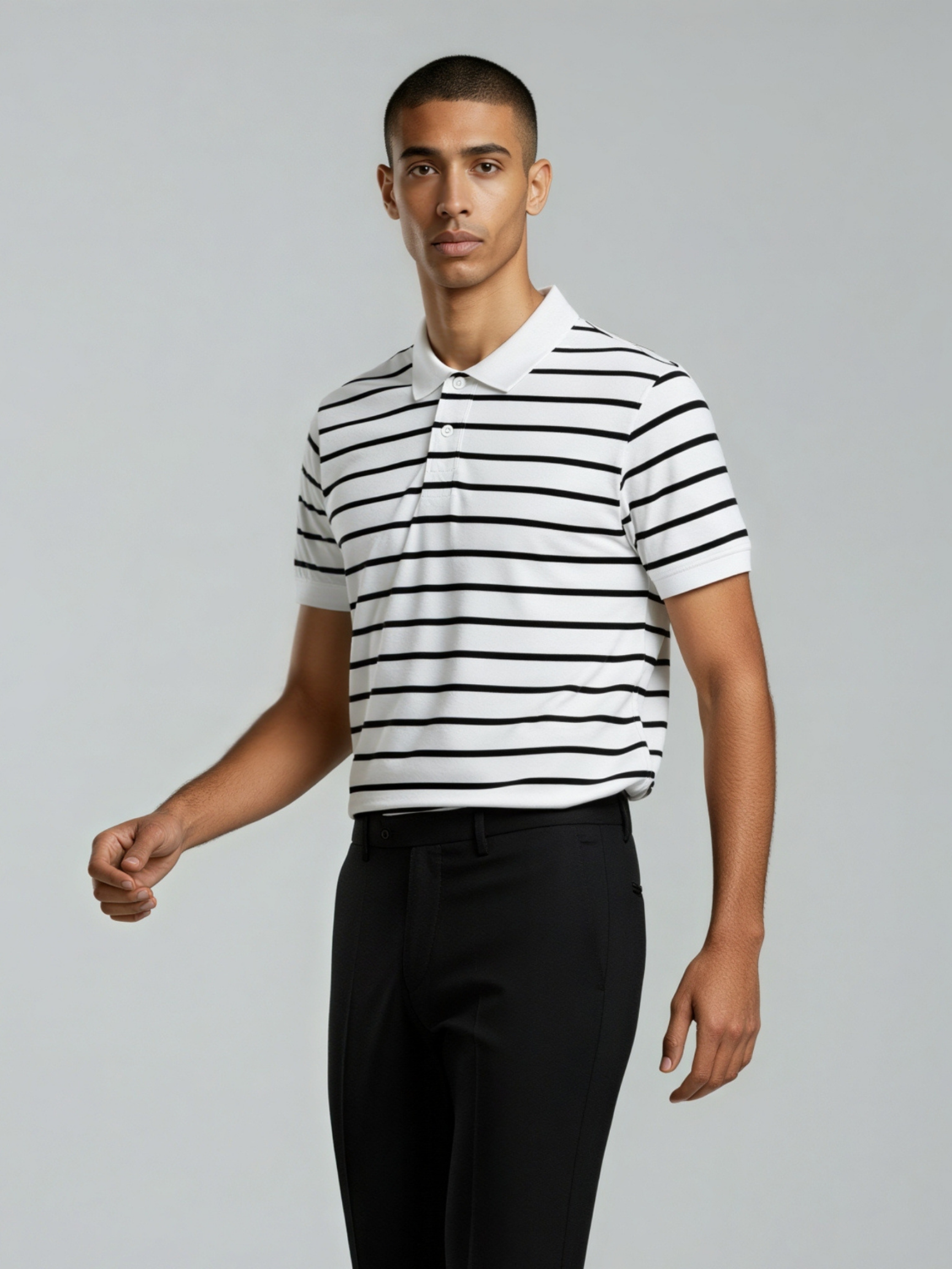 Coastal Stripe Polo – Ivory & Midnight Navy