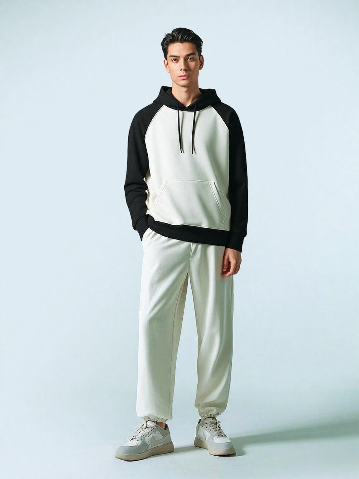 Black & Off-White Raglan Hoodie