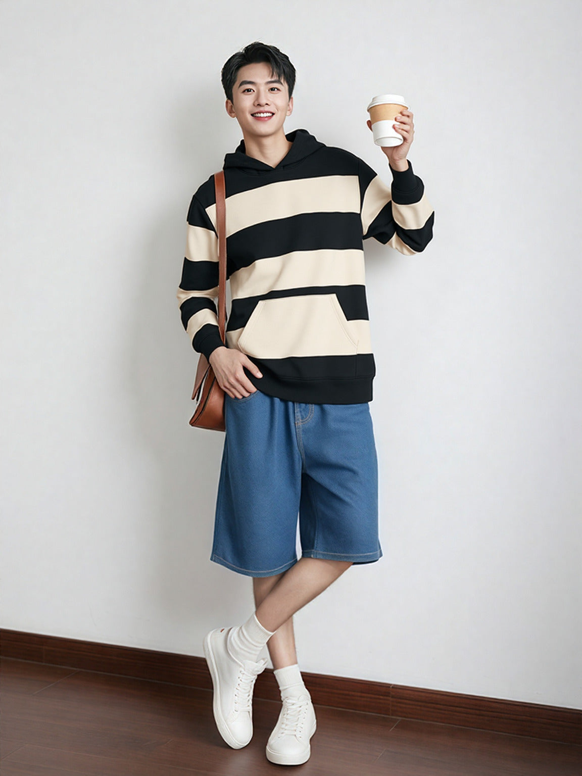 Black & Off-White Striped Hoodie