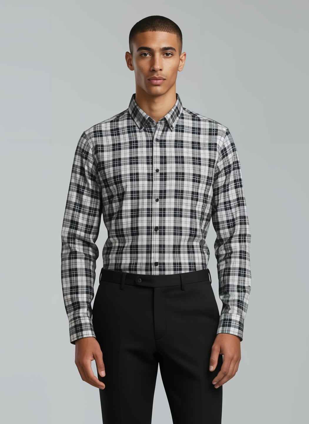 Soft Finish Cotton Twill Check Shirt – Black & White