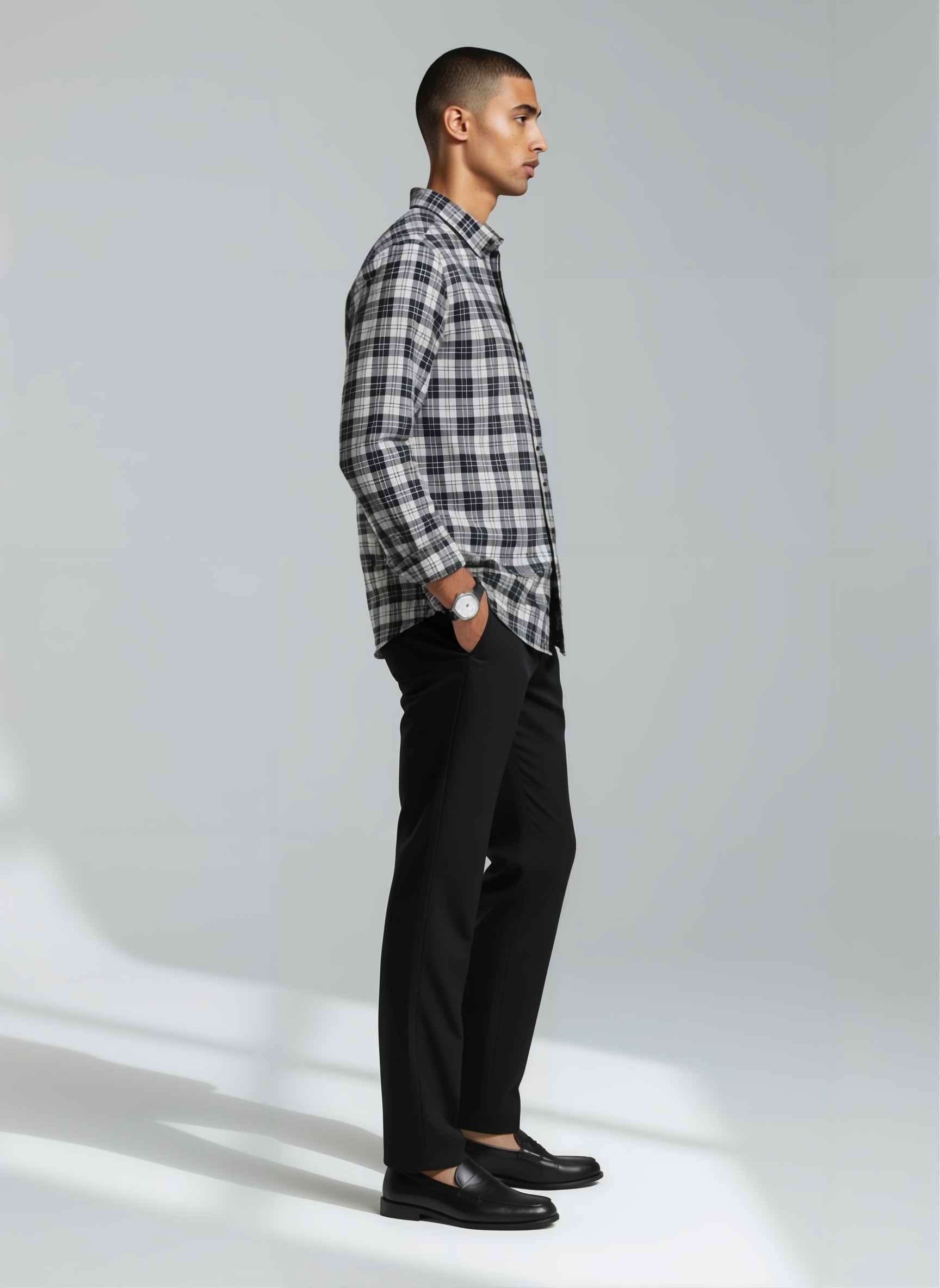 Soft Finish Cotton Twill Check Shirt – Black & White