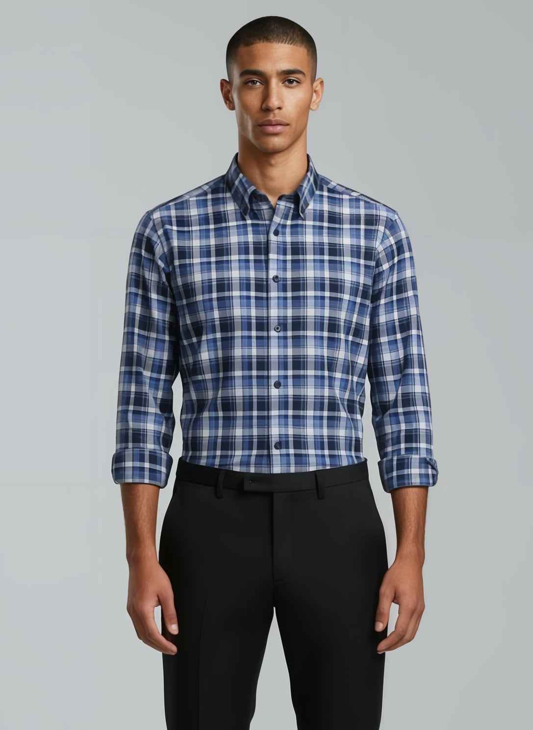 Royal Blue Cotton End-on-End Stripe Shirt
