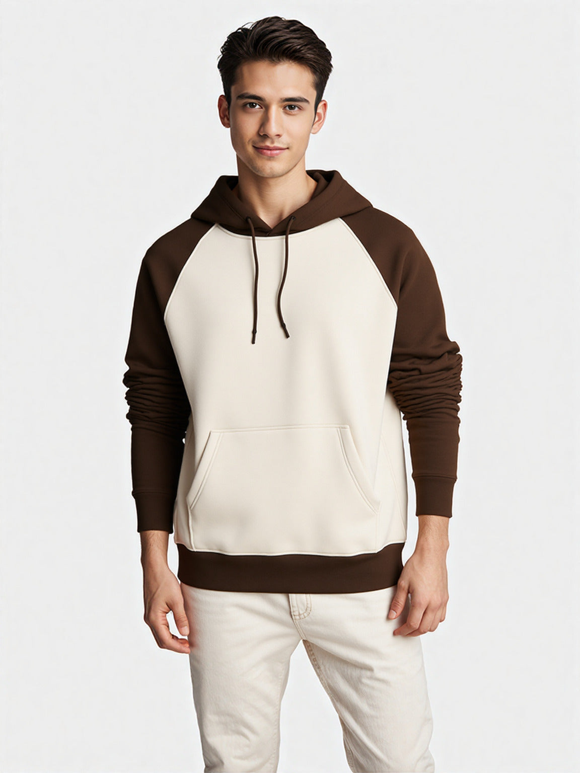Brown & Off-White Raglan Panel Hoodie