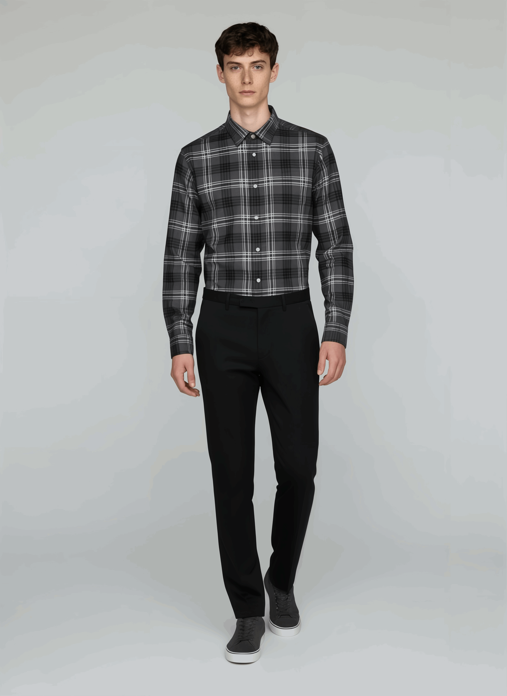 Grey Shadow Check – Premium Cotton Drill Shirt