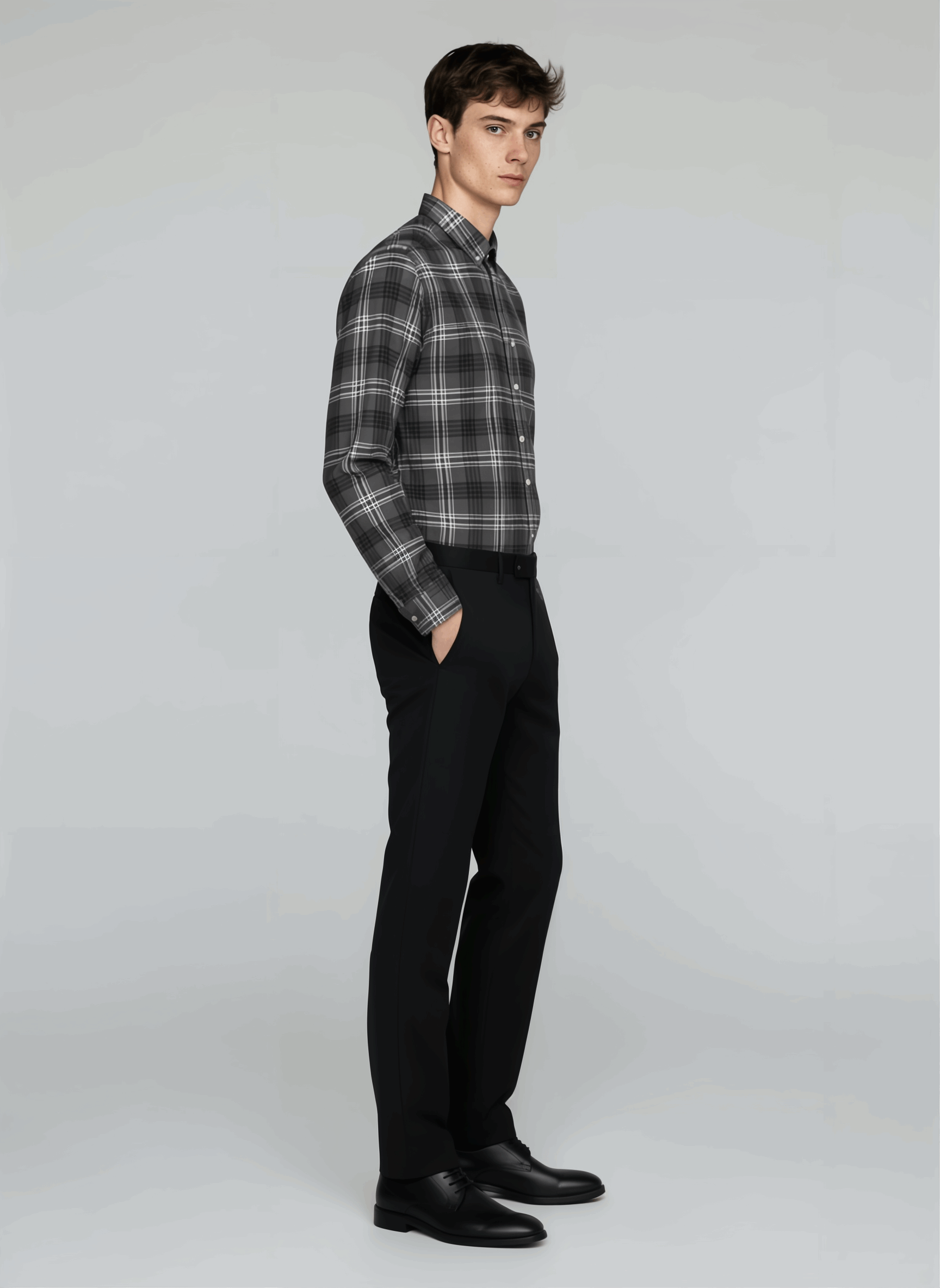 Grey Shadow Check – Premium Cotton Drill Shirt