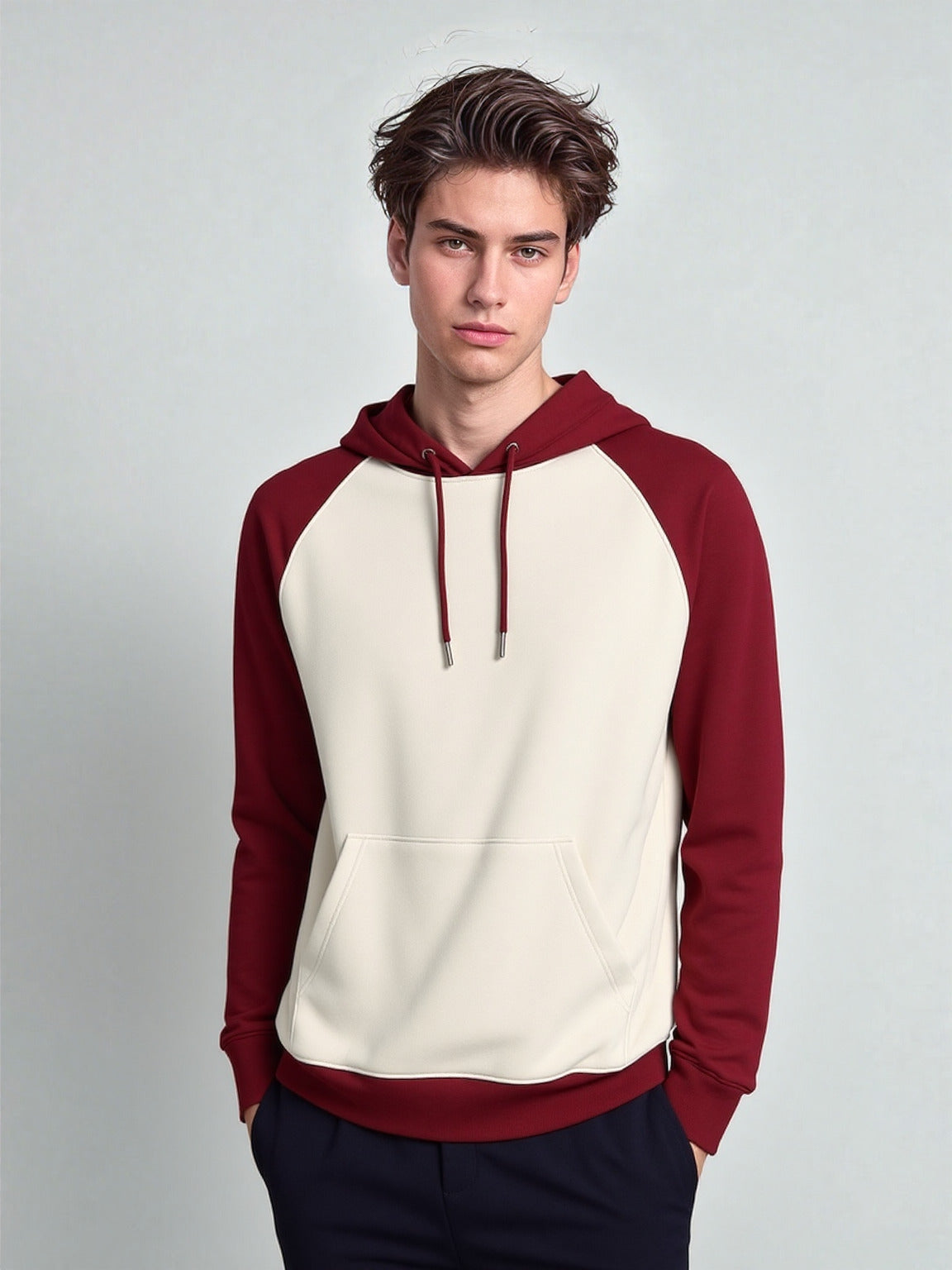 Maroon Raglan Hoodie - Off White Body