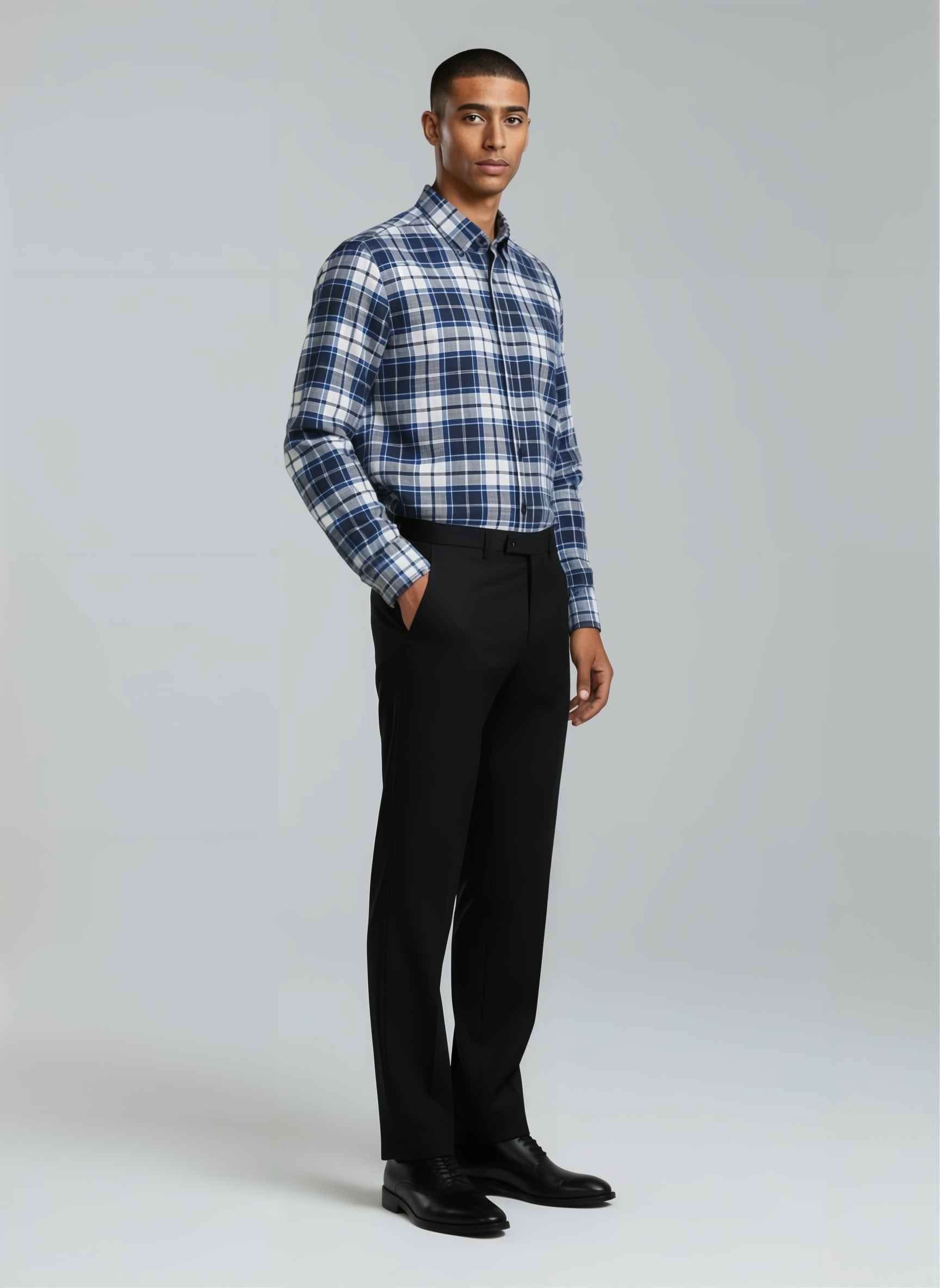 Navy Check Brushed Cotton Shirt