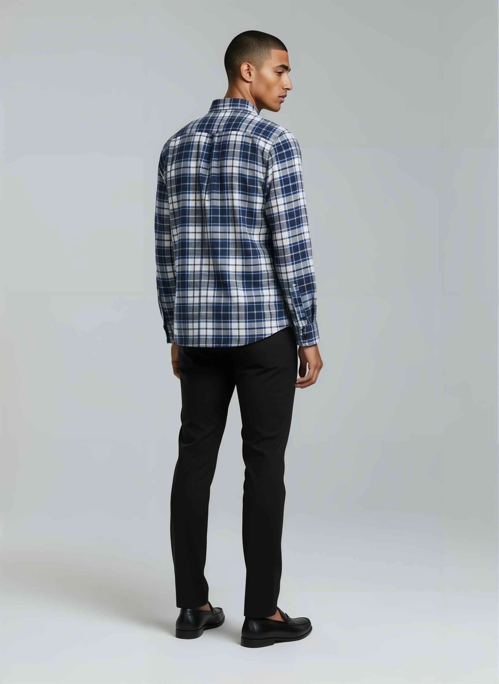 Navy Check Brushed Cotton Shirt