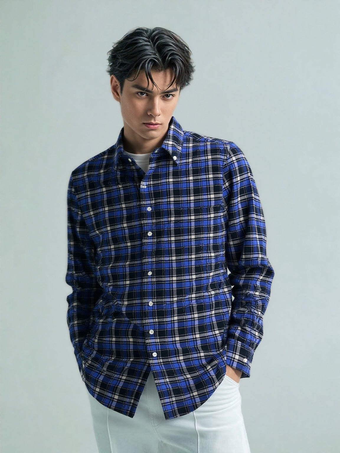 Royal Blue Cotton End-on-End Stripe Shirt