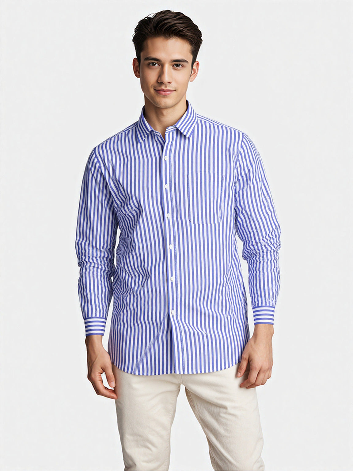 Classic Blue Stripe Shirt – 100% Cotton Chambray Weave