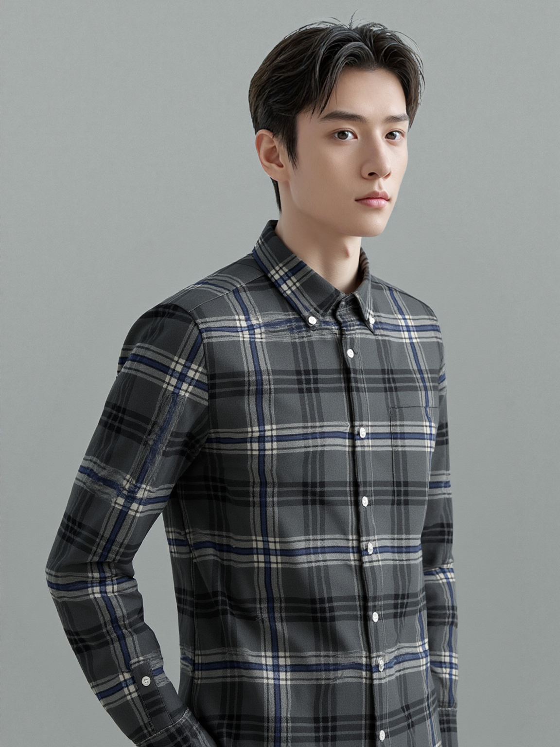 Blue Shadow Check – Premium Cotton Drill Shirt