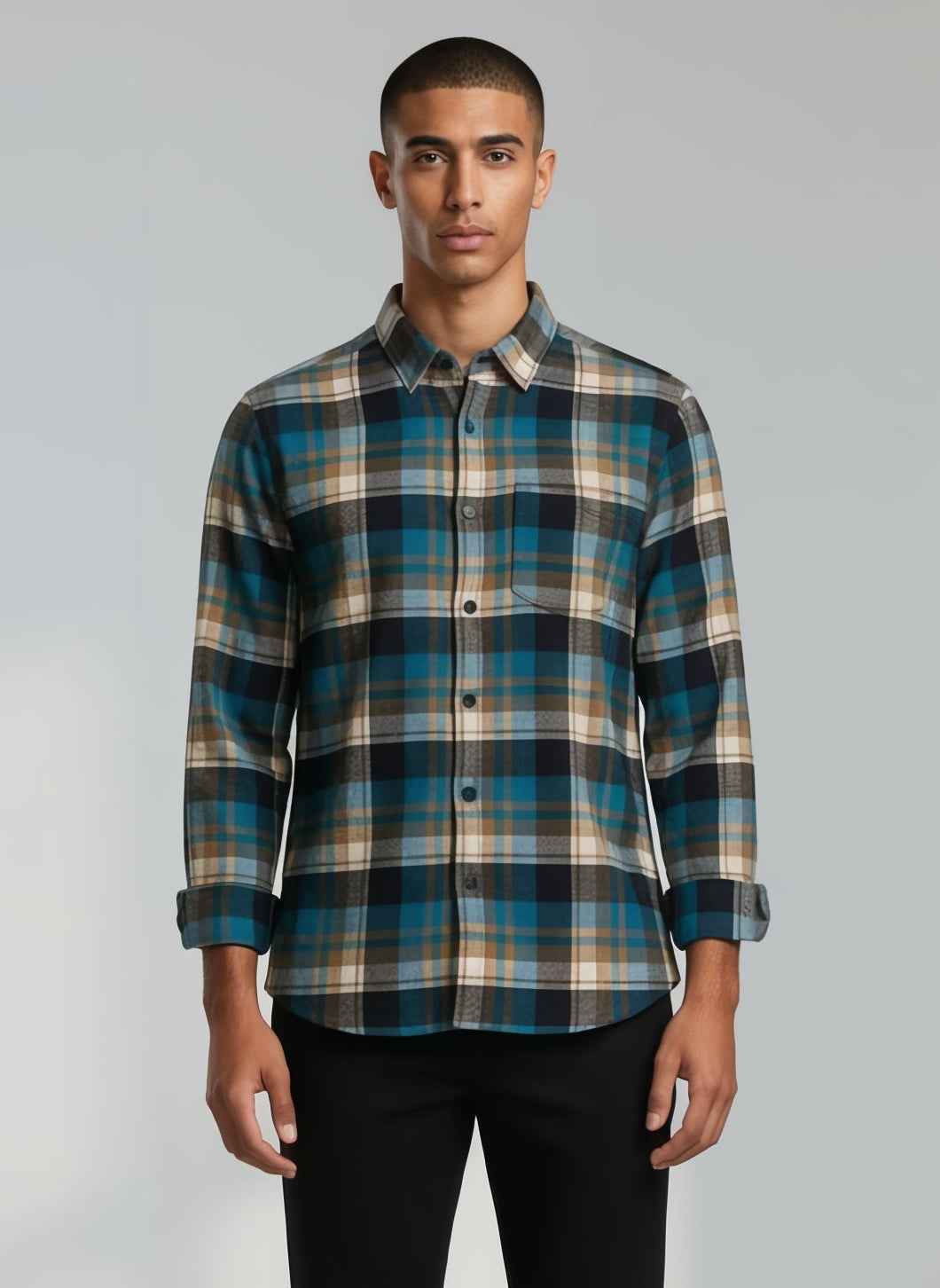 Teal & Rust Heritage Check Flannel Shirt