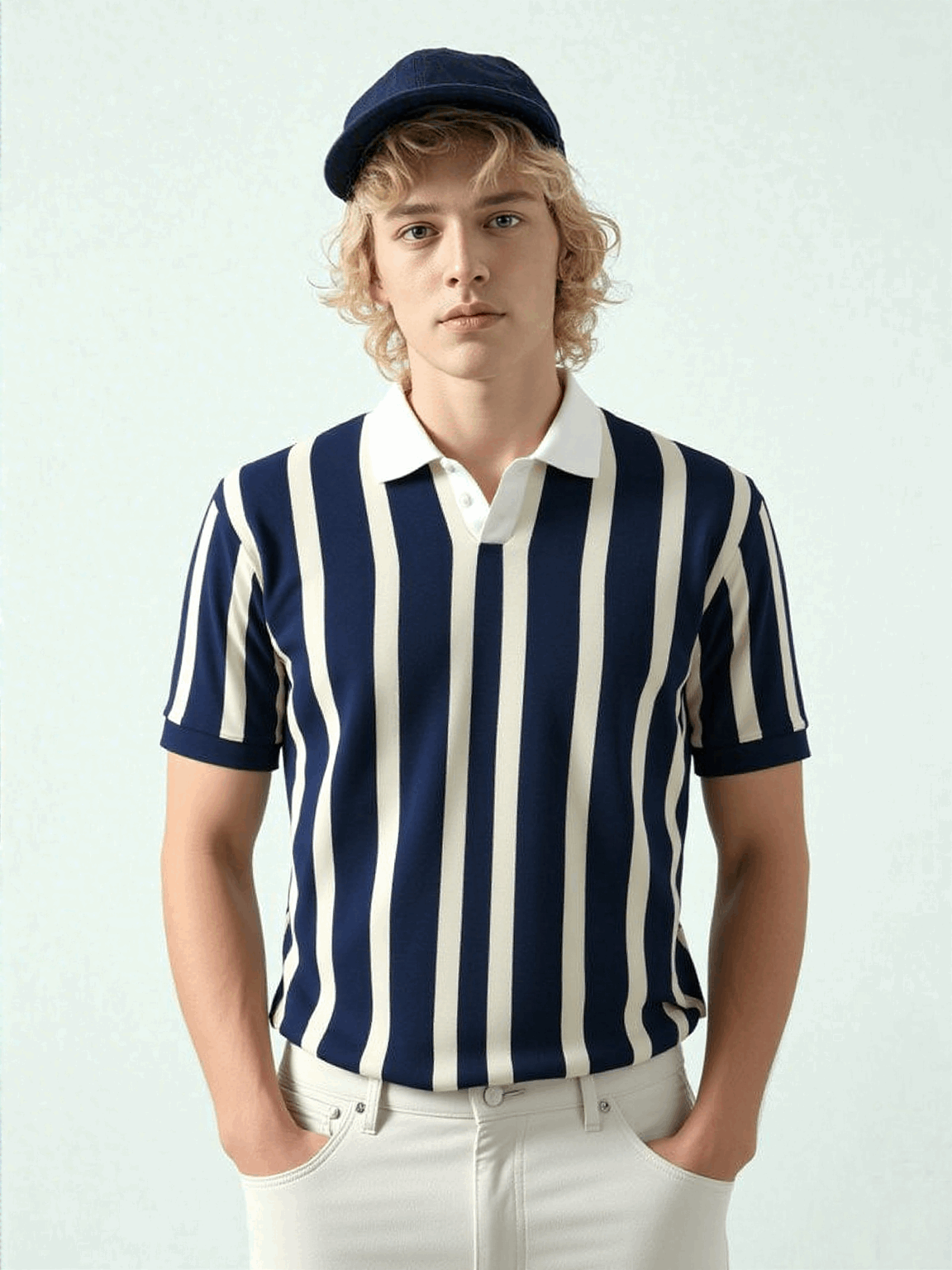 Metro Vertical Knit Polo – Navy & Ivory Stripes - Legacy Originals