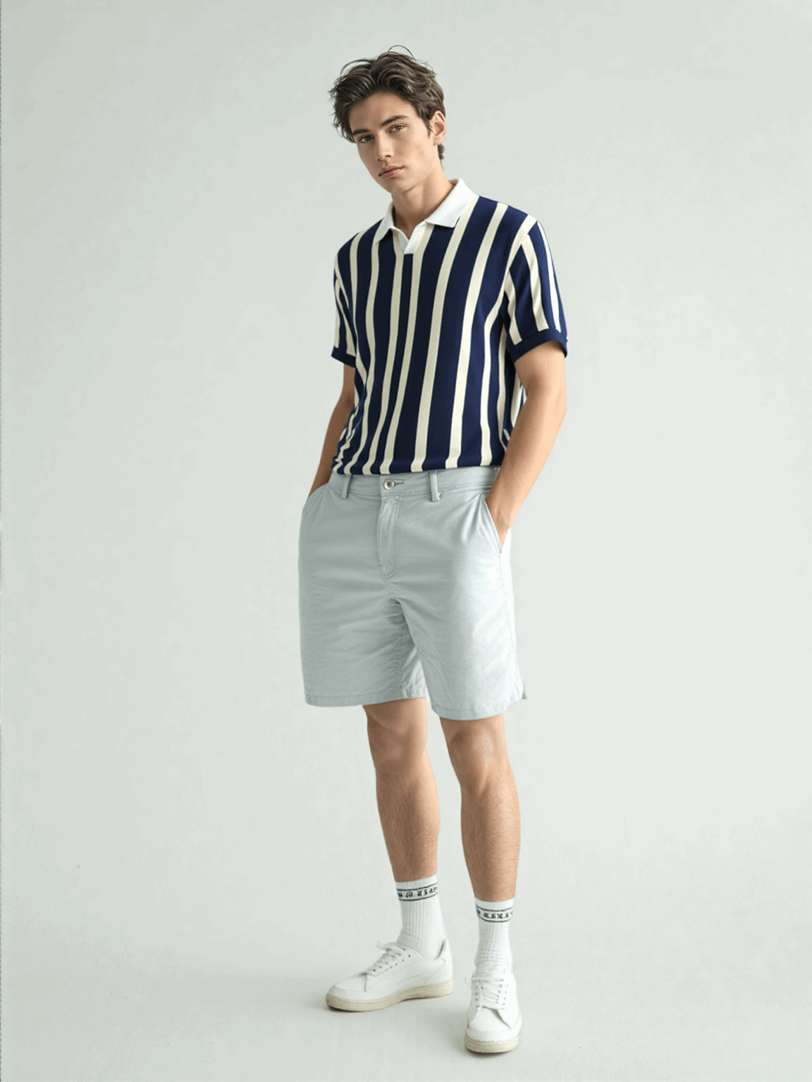 Metro Vertical Knit Polo – Navy & Ivory Stripes - Legacy Originals